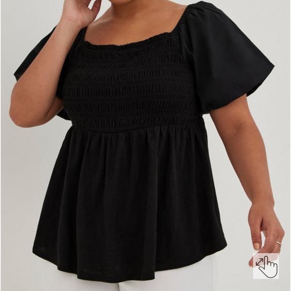 Torrid Babydoll Poplin Smocked Bodice Puff Sleeve Top